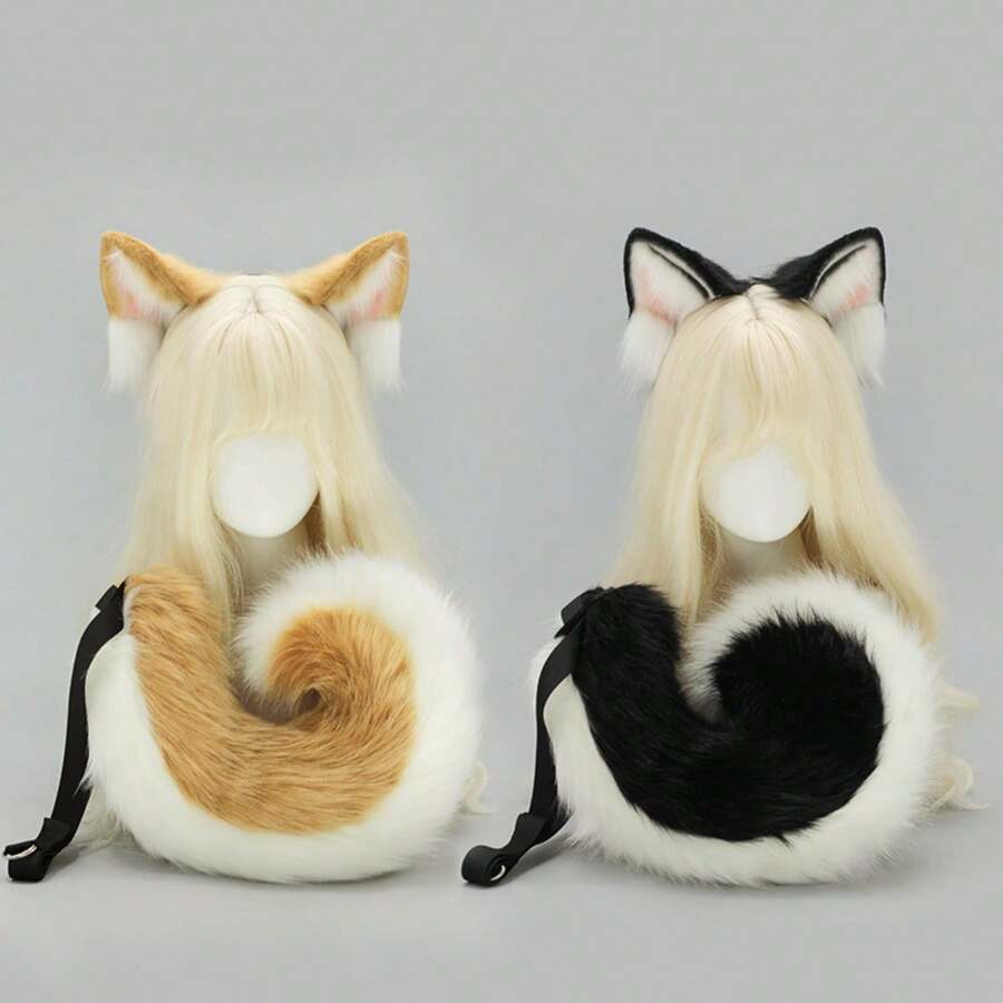 Ensemble d'oreilles et de queue de chien, costume d'oreilles et de queue de chien d'Halloween, accessoires de cosplay de queue de corgi, oreilles et queue d'animal réalistes