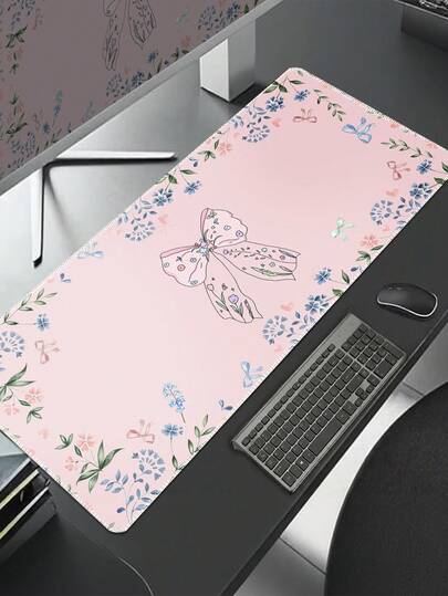 Large Computer Mouse Pad With Non-Slip Base, Suitable For Desktop, Cute Game Mouse Pad With Stitched Edge, Long And Long Cartoon Mouse Pad, Suitable For Notebook Computer (Pink Bow)