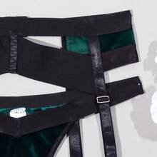 Bộ đồ lót nữ sang trọng màu xanh đậm bằng nhung, gồm áo ngực và dây nịt, gồm 3 món. - Màu xanh lá cây đậm - Xem 4