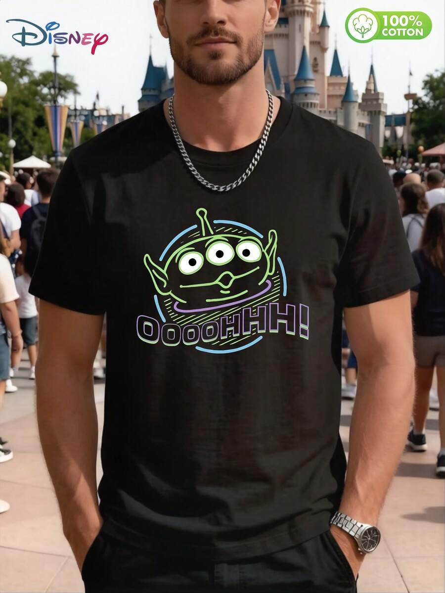 Disney Toy Story Alien Ooooohhh! Graphic T - Shirt - 100% Cotton Men's Casual Top - 黑色 - 查看 1