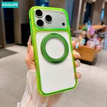 Ốp lưng điện thoại từ tính Koolife 1 chiếc với chân đế xoay 360°, bảo vệ camera bằng cửa sổ lớn, tương thích MagSafe, chống sốc, món quà lý tưởng cho nữ và các bạn gái, tương thích với Apple 17/17pro/17promax - vàng lục - Xem 2