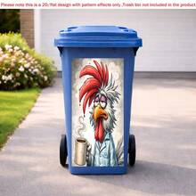 1 pieza Pegatina plana autoadhesiva de bote de basura 2D, pegatina de pollo cansado divertida para bote de basura, pegatina de gallo gruñón para café, decoración de bote de basura con estado de ánimo de la mañana, pegatina impermeable de material de PVC, fácil de pelar y pegar, pegatina de arte plano, almacenamiento de cocina - A - Ver 4