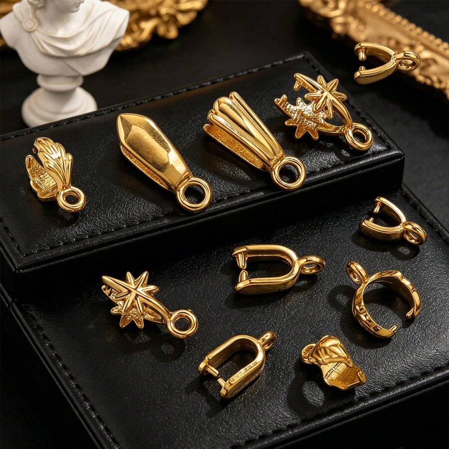 5 chiếc mặt dây chuyền hình bông tuyết và lá cây bằng thép không gỉ mạ vàng 18K, mặt dây chuyền hình quả dưa, phụ kiện tự làm vòng cổ, trang sức. - Nút hạt dưa - Xem 1