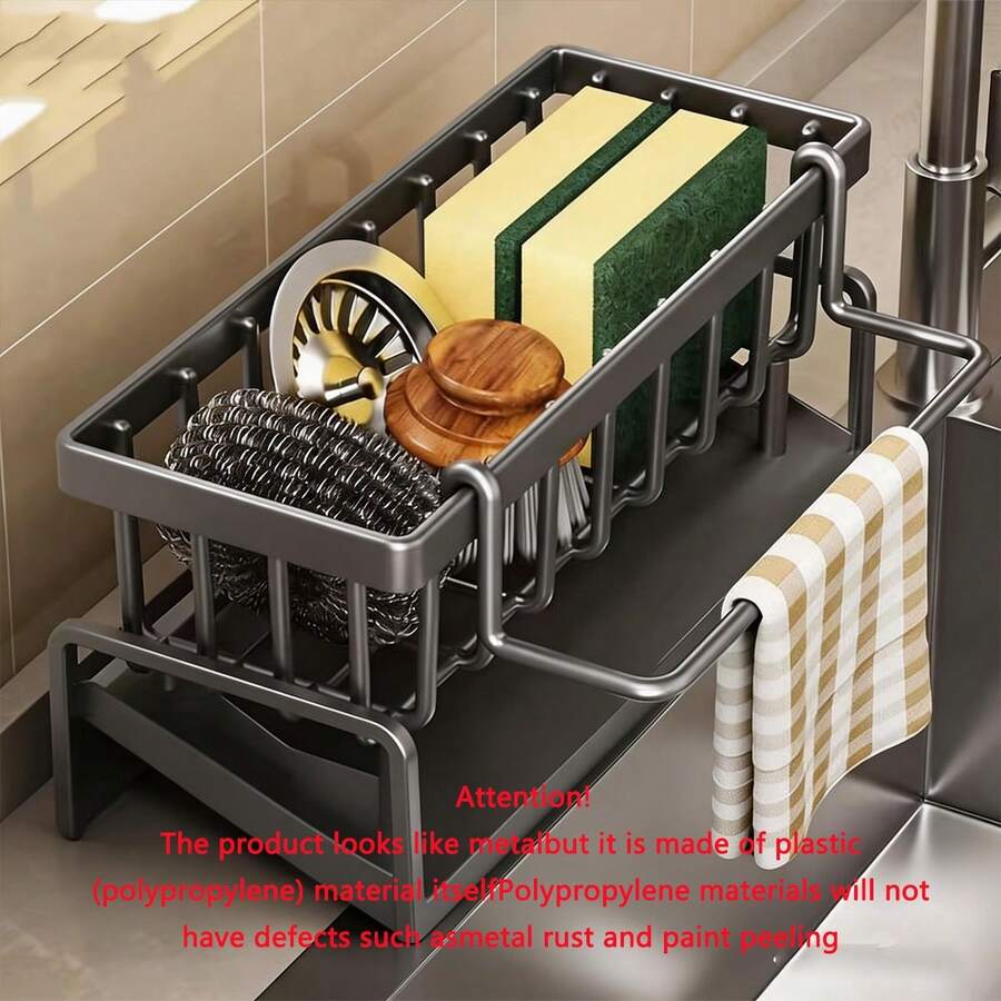 1pc Multifunctional Kitchen Sink Organizer - Durable Plastic Drainer Rack For Sponges, Dishcloths And Accessories - Multicolor - View 1