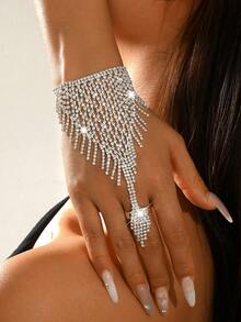 Elegante cadena de mano con borlas de cristal dorado, pulsera ajustable encantadora, adecuada para fiesta de noche de mujeres, regalo de aniversario - Plateado - Ver 6