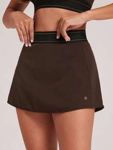 VUTRU Falda deportiva de cintura alta 2 en 1 con bolsillos y cintura elástica, para tenis - Café integral - Ver 4
