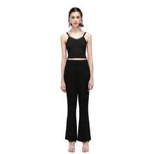 Rich Radi Q's Women's Solid Color Woven Non-Stretch Flare Pants With Distinctive Slit Detail - Black - View 5
