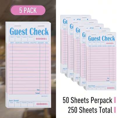 1/5/10 ชิ้น แผ่นจดบันทึกเมนูเขียนด้วยลายมือ, แผ่นจดออร์เดอร์สำหรับร้านอาหาร, คาเฟ่ และร้านขายอาหาร, เหมาะสำหรับพนักงานเสิร์ฟ, มี 50 หน้ากระดาษหนาที่ทนทาน