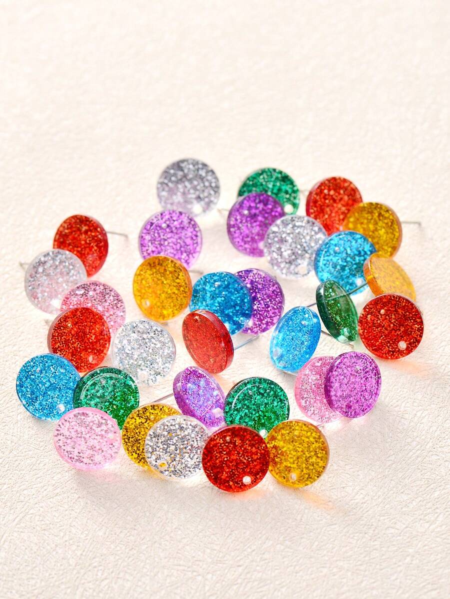 50pcs 14mm Earring Studs Acrylic Earring Posts, Fashion Jewelry DIY Earring Making Accessories - Solid Color Circle - View 1