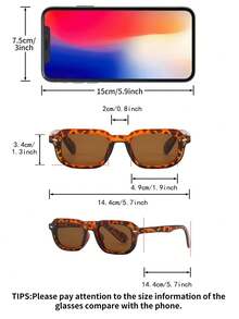 1 Pair Men's Leopard Print Square PC Frame Glasses, Minimalist Solid Color Personalized Vintage Street Style Fashion Eyewear - Multicolor - View 4