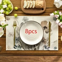 1/2/4/6/8/300pcs Placemat Set, Featuring Floral Patterns, Solid Blue, And Black & White Designs. Made Of 100% Polyester, Size 12*18 Inches. Variety Of Styles Available. Machine Washable Polyester Placemats. Heat Resistant, Stain & Water Resistant, Easy To Clean. Each Design Suitable For Home Dining And Home Decor, Also Can Be Used As Kitchen Supplies And Spring Indoor Decoration. - Multicolor - View 22