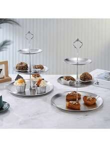 3pcs/4pcs European Style Multi-Tier Cake Stand (2pcs/3pcs Plates + 1pc Accessory), Suitable For Daily Use, Suitable For Snacks And Fruits, Widely Used For Tea Parties And Gathering Decoration, Suitable For Cupcakes, Donuts, Fruits, Kitchen, Christmas Gift - Silver - View 8
