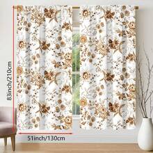 2pcs/Set New Watercolor Floral Curtain, White Background With Rose Gold Flower Pattern, Comes With Rod Pocket Design To Protect Privacy And Easy Installation, Ideal For Home Windows - Rose Gold - View 16