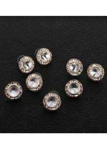 10 pares de pendientes de botón redondos con cristales incrustados chapados en oro vintage para uso diario, fiestas y bodas - geometría - Ver 6