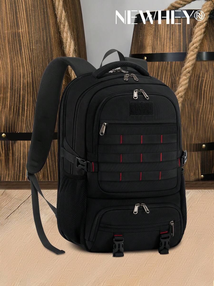 NEWHEY Men's Backpacks With Lunch Box Laptop Backpack 17.3 Inch Waterproof Travel Backpack With Cargo USb Black Work Backpack Large Capacity - Black - View 1