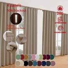SEWLO 4 Panel: Blackout Curtains (Pleat), Solid Colors Available In Multiple Shades And Sizes, Suitable For Various Room Types, 90% Light Blocking, Windproof, Versatile For Multiple Room Configurations, Silky And Comfortable. - Màu be - Xem 4