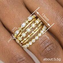 Women's Gold Plated Cubic Zirconia Band Ring Pave Fashion Style Gold Tone For Wedding Fashion Jewelry Stackable Adjustable Comfort Fit Tarnish Resistant [T0858] - 金色 - 查看 5