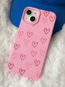 Funda de teléfono con patrón de corazón rosa, compatible con iPhone 17 Pro Max, 17 Pro, 17, 16, 15, 14, 13, 12, 11, adecuada para el Día de San Valentín - Rosa - Ver 18