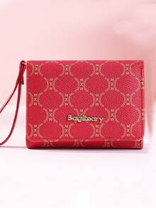 Cartera de mujer de alta gama, pequeño bolso de mano multifunción con patrón de letras aleatorias, estilo coreano retro, múltiples ranuras para tarjetas - Rojo - Ver 3