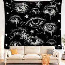 1pc Eyes Stars In The Dark Wall Tapestry - Oversized Night Sky Theme With Twinkling Stars & Large Eyes, Horizontal Wall Hanging For Large Walls In Living Room, Bedroom, Hallway - Bohemian Celestial Decor, Durable Fabric, - White - View 1