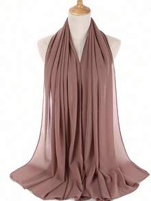 1 pieza Hiyab casual y versátil, modesto, de gasa de unicolor y ligero, esencial para primavera/verano, playa, vacaciones y viajes - Rosado Sandía - Ver 4