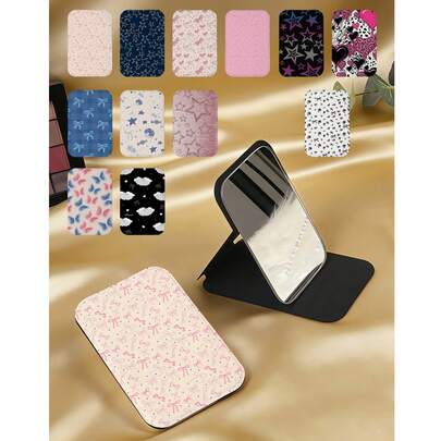 1个Y2K美学风格迷你化妆镜，可折叠，轻巧耐用，PU皮革材质，适合旅行、聚会、工作、上学等场合，适合所有年龄段。