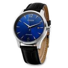 CITIZEN Đồng hồ cơ tự động nam NJ0110-18L, mặt số xanh dương, vỏ thép không gỉ 40mm, dây da đen, hiển thị ngày, đồng hồ đeo tay công sở - màu đen - Xem 5