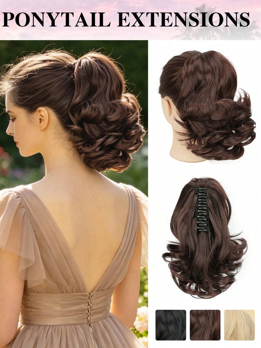 10 Inch Ponytail Extension - Wavy Pony Tails Hair Extensions, Claw Clip Ponytail Extension, Synthetic Hair Extensions Ponytail, Clip On Ponytails For Women - Multicolor - View 1
