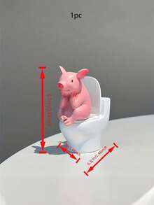 1 pieza Figura decorativa de cerdo lindo sentado en el inodoro - Una decoración de baño de PVC, adecuada para exhibir en escritorios o paredes, excelente para la decoración del hogar, oficina y baño - 1PC - Ver 3