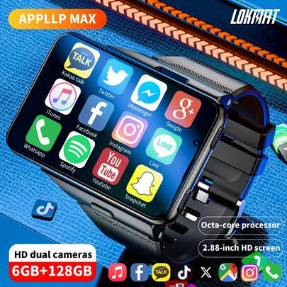 LOKMAT El smartwatch APPLLP MAX 4G cuenta con una pantalla HD de 2,88 pulgadas, un mini teléfono desmontable y cámaras HD duales. Admite redes 2G/3G/4G/5G, tarjetas SIM, capacidades de llamada independientes, Wi-Fi y funciones de salud como monitoreo de frecuencia cardíaca y podómetro. Admite la descarga de aplicaciones de terceros, funciona con Android 11 y es compatible con posicionamiento GPS/BeiDou/GRANUS/AGPS/LBS.