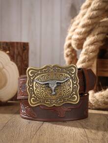 1条西部风格腰带，男士复古牛仔休闲腰带，适合日常搭配牛仔裤穿着 - BH1050 - 查看 7