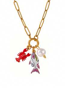 1 pieza Collar único de acero de titanio con baño de oro inspirado en el océano con colgante de resina con gotas, con encantos de tiburones, peces, estrellas de mar y ojo malvado de colores - Perfecto para que las mujeres lo luzcan durante salidas de verano, citas, fiestas en la playa y vacaciones. Joyería de estilo bohemio y Y2K para mujeres con diseños de vida marina. Un regalo colorido para hermanas y madres, ideal para la temporada de vacaciones y el Día de la Madre. - Oro + Color - Ver 10