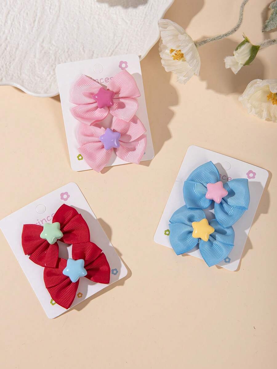 2pcs New Cute Star & Bow Hair Clips, Fashion Party Hair Accessories Set, Suitable For Daily Use - Multicolor - View 1