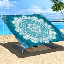 1pc Indigo Mandala Bohemian Print Outdoor Sun Shade Cloth, Camping Canopy, Sun Shelter For Garden, Patio, Beach, Camping, Picnic (Poles Not Included) - Indigo Datura - View 6
