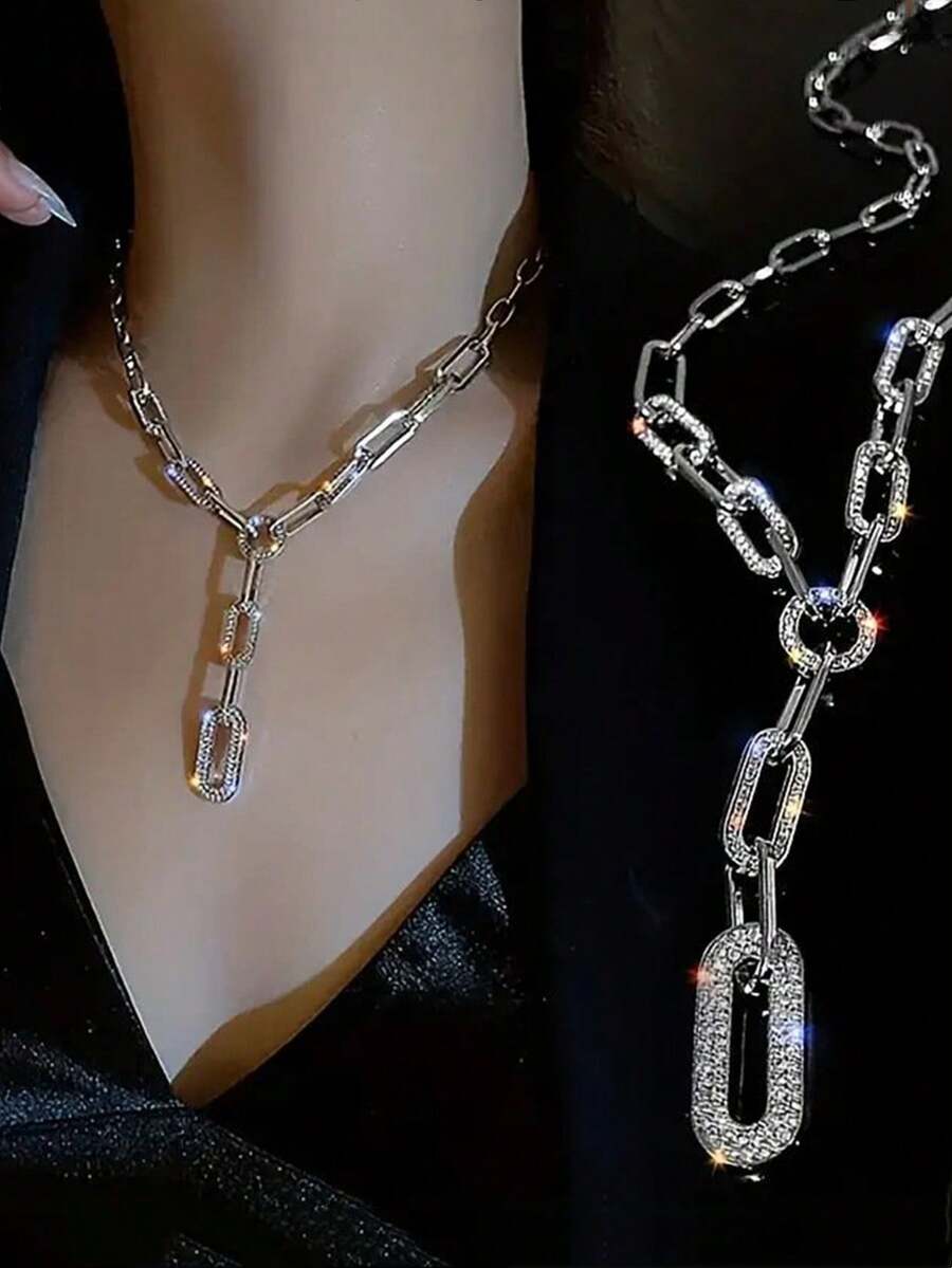 1 pieza Collar de cadena geométrica de moda estilo hip-hop, con circonita brillante, joyería de fiesta para mujer - collar - Ver 1
