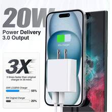 Adaptador de carga rápida de 20W con puerto dual USB A+C, cargador de pared USB Tipo-C, bloque de carga rápida duradero con cable de carga Tipo-C a Tipo-C de 6.6FT/200cm, compatible con kit de carga para iPhone 17/16/15 Pro Max Plus - Ver 3