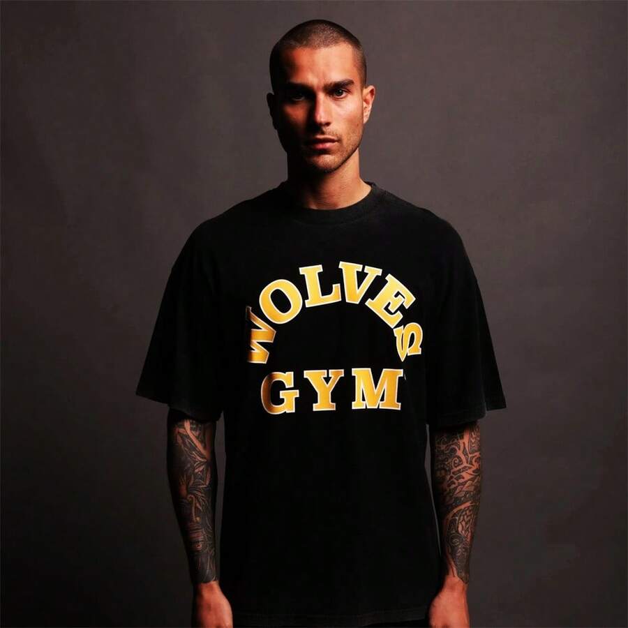 DARCSPORT Loose-Fitting Unisex Simple Short-Sleeve Pullover Round-Neck Casual T-Shirt - Đen và vàng - Xem 1