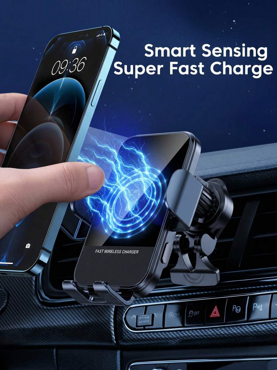 Cargador inalámbrico para auto de 15W, soporte de teléfono con liberación de botón actualizado y agarre automático, ajustable 360°, compatible con smartphones con carga inalámbrica Qi - A - Ver 1