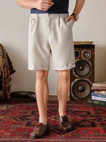 VeloEdit BermudaMen's White Casual Business Shorts, Spring/Summer Men's Dress Shorts Men's Khaki Shorts Old Money - Apricot - View 1