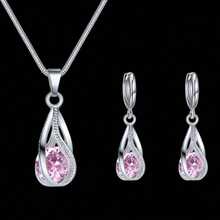 Bộ trang sức đá sapphire xanh hình giọt nước, mạ bạc, gồm dây chuyền và bông tai, bộ trang sức cưới cho nữ, quà tặng kỷ niệm. - Xem 17