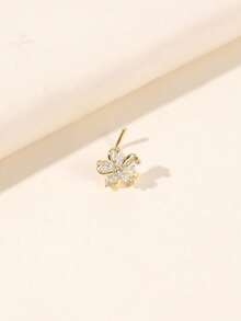 1piece Flower Nose Stud Rings For Women Girls Cute Unique White CZ Silver Color L Bend Nostril Screw Nose Piercing Jewelry Partie Gifts 20G - 金色 - 查看 4