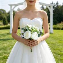 Ivory Artificial Rose Bouquet For Bride & Bridesmaids, Suitable For Wedding, Proposal, Party, Church Decoration - Multicolor - View 5