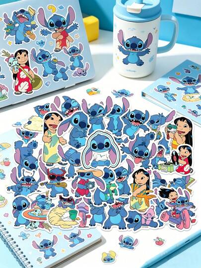 Disney 50张迪士尼官方授权《星际宝贝》乙烯基贴纸套装，包含50个可爱角色设计，防水可移除，适用于笔记本电脑、水瓶和行李箱，非常适合DIY手工制作和送给粉丝的礼物。