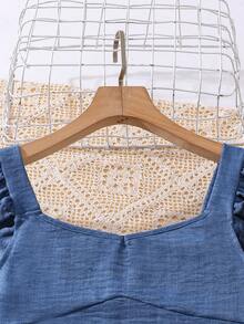 Left Mama Bộ 2 món cho bé gái, áo croptop tay bồng đơn giản, quần ống đứng, thích hợp cho mùa hè. - Màu xanh lam - Xem 3