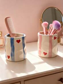 1pc Textured Resin Makeup Brush Holder, Asymmetric Embossed Design High-End Office Desk Pen Cup, Mini Resin Vase Decor, Suitable For Living Room, Bedroom, Office, Holiday & Birthday Gift - Multicolor - View 10