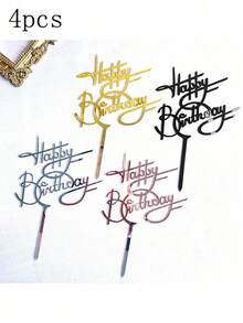 1pc/4pcs Happy Birthday Letter Cake Topper, Creative Birthday Cake Decoration - Multicolor - View 4