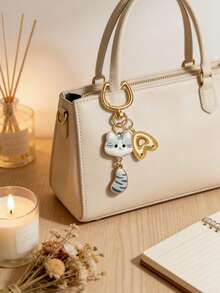 Cartoon Cute Color Printed Cat Alloy Letter Pendant, Bubble Gold Initial Letter Women's Keychain, Drip Oil Drip Printed Tail Cat Keychain Pendant, Personalized Bag Decoration, Handbag Backpack Wallet Hanging Accessories, Cup Decoration Pendant - Multicolor - View 6
