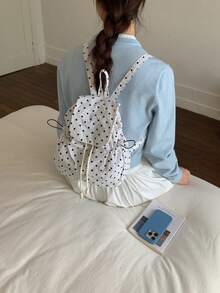 Fashionable Polka Dot Backpack For Girls, Casual Commuter Versatile Chic Backpack For Students - White - View 8