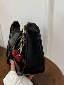 Elegancy Patent Leather Shoulder Bag + Cherry Keychain - New Release - 黑櫻桃 - 查看 4