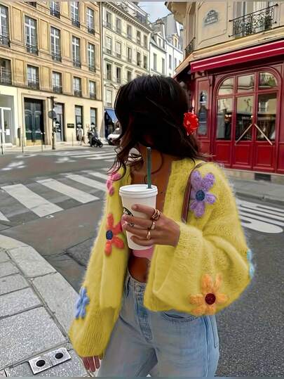 2026 Autumn/Winter Soft Wool Knit Sweater, Lazy Cardigan With Colorful Floral Embroidery